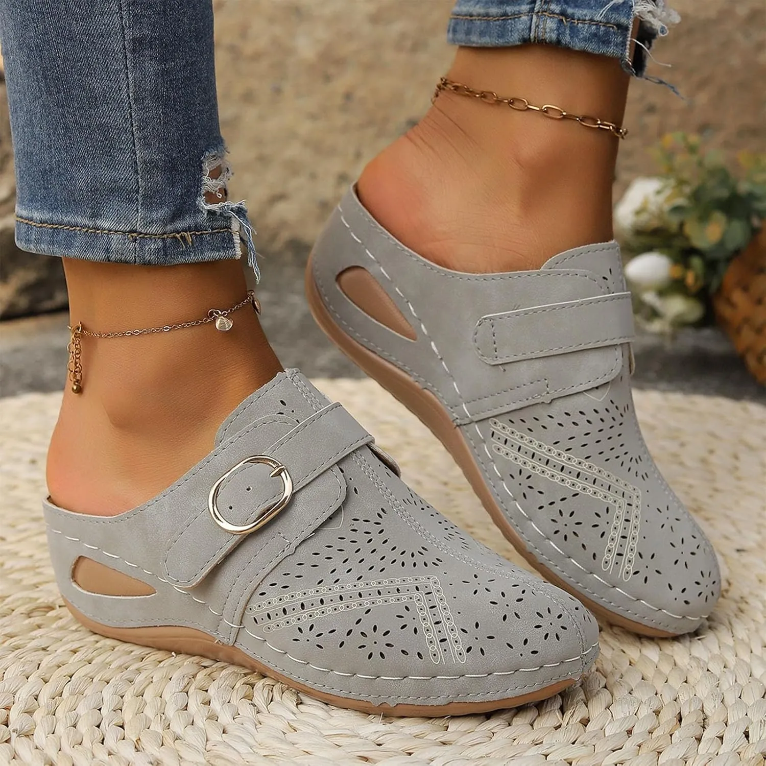 Orthopedic Sandals for Women Closed Toe Cute Mules Women Slip On Summer Mule High Heel Slipper Breathable Wedge Slides