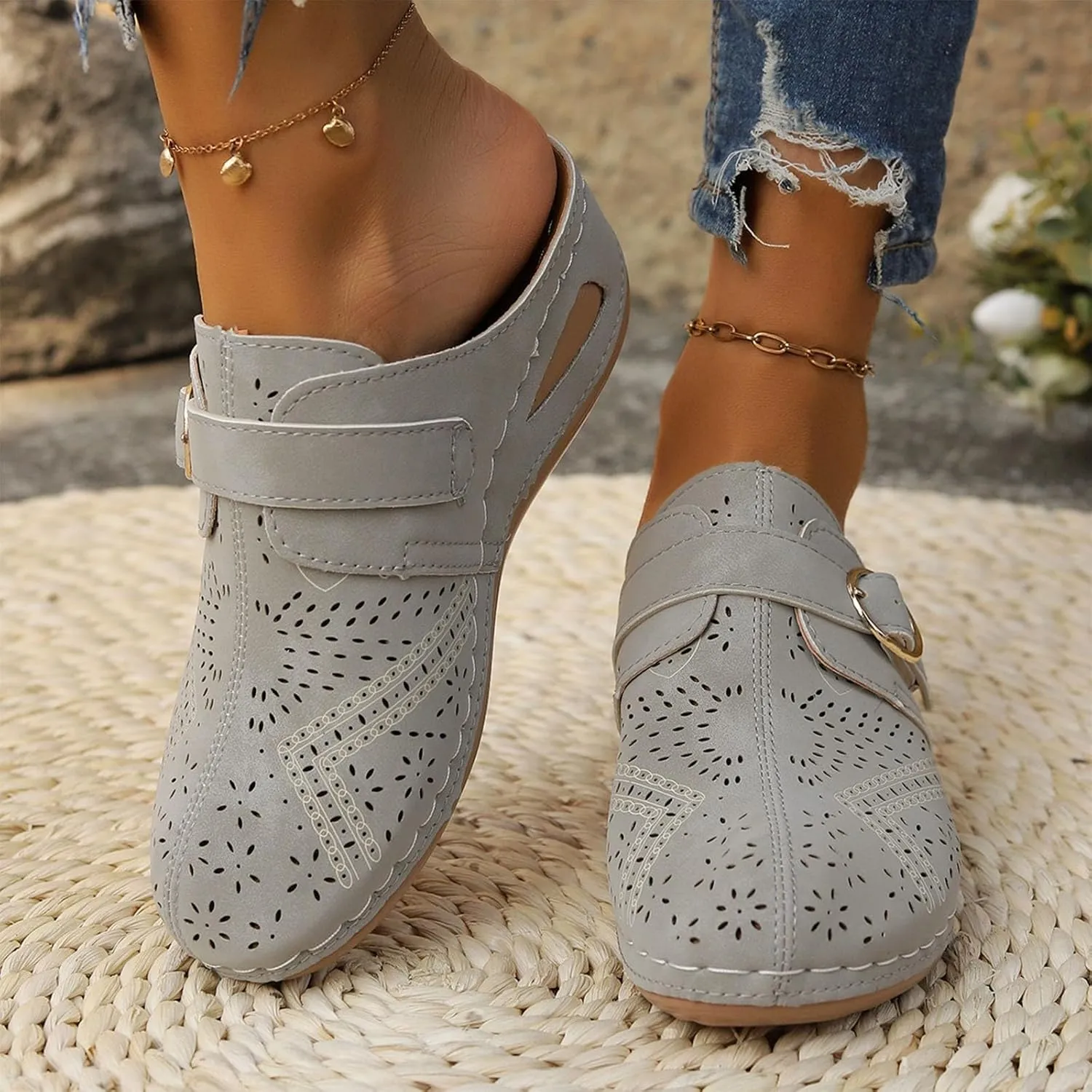 Orthopedic Sandals for Women Closed Toe Cute Mules Women Slip On Summer Mule High Heel Slipper Breathable Wedge Slides