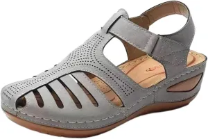 Orthopedic Sandals for Women with Arch Support Summer Ankle Strap Non-Slip Hollow Out Wedge Sandal Comfortable Closed Toe Sandals Casual Bohemia Gladiator Outdoor Wedges Slip On Walking Shoes