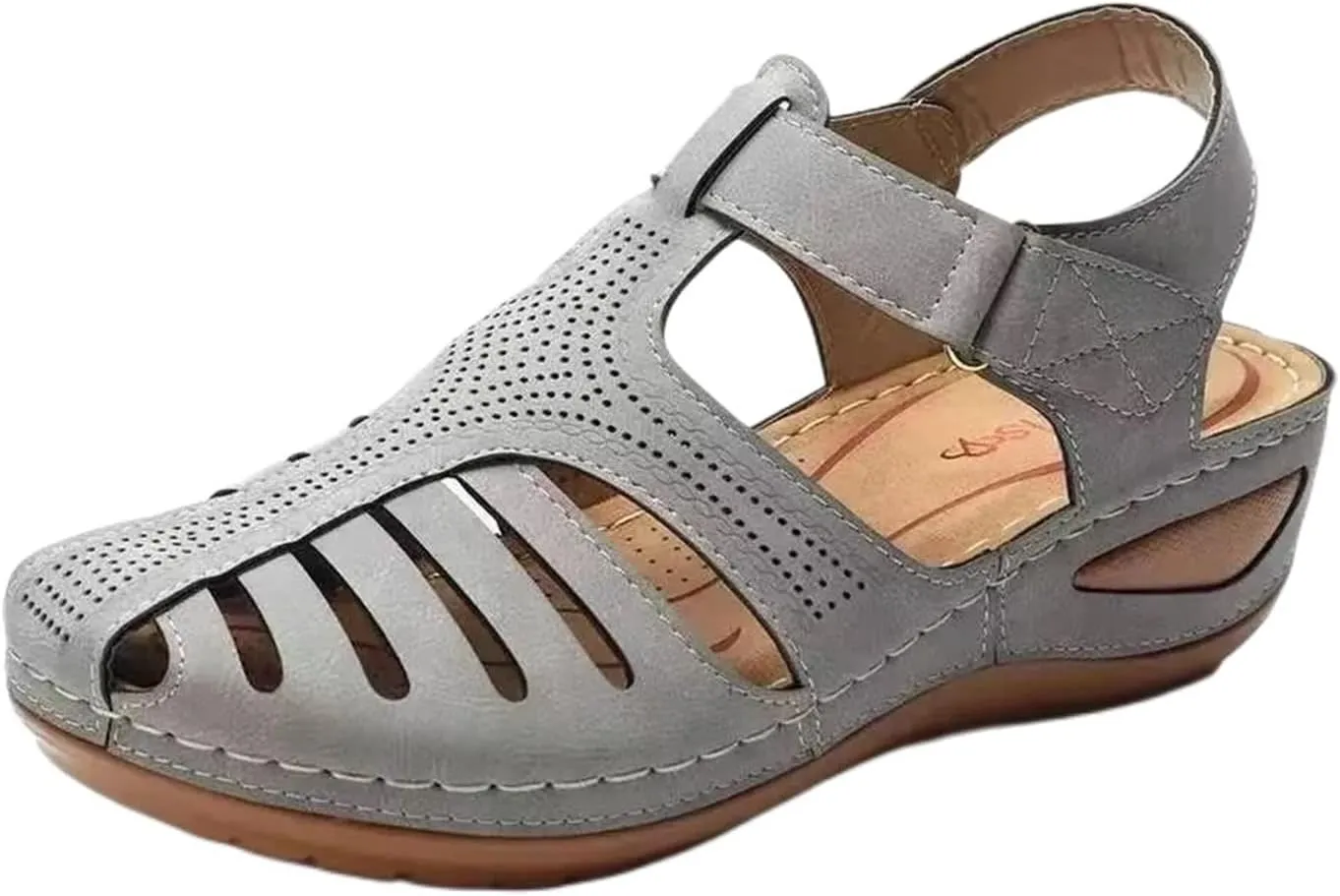 Orthopedic Sandals for Women with Arch Support Summer Ankle Strap Non-Slip Hollow Out Wedge Sandal Comfortable Closed Toe Sandals Casual Bohemia Gladiator Outdoor Wedges Slip On Walking Shoes