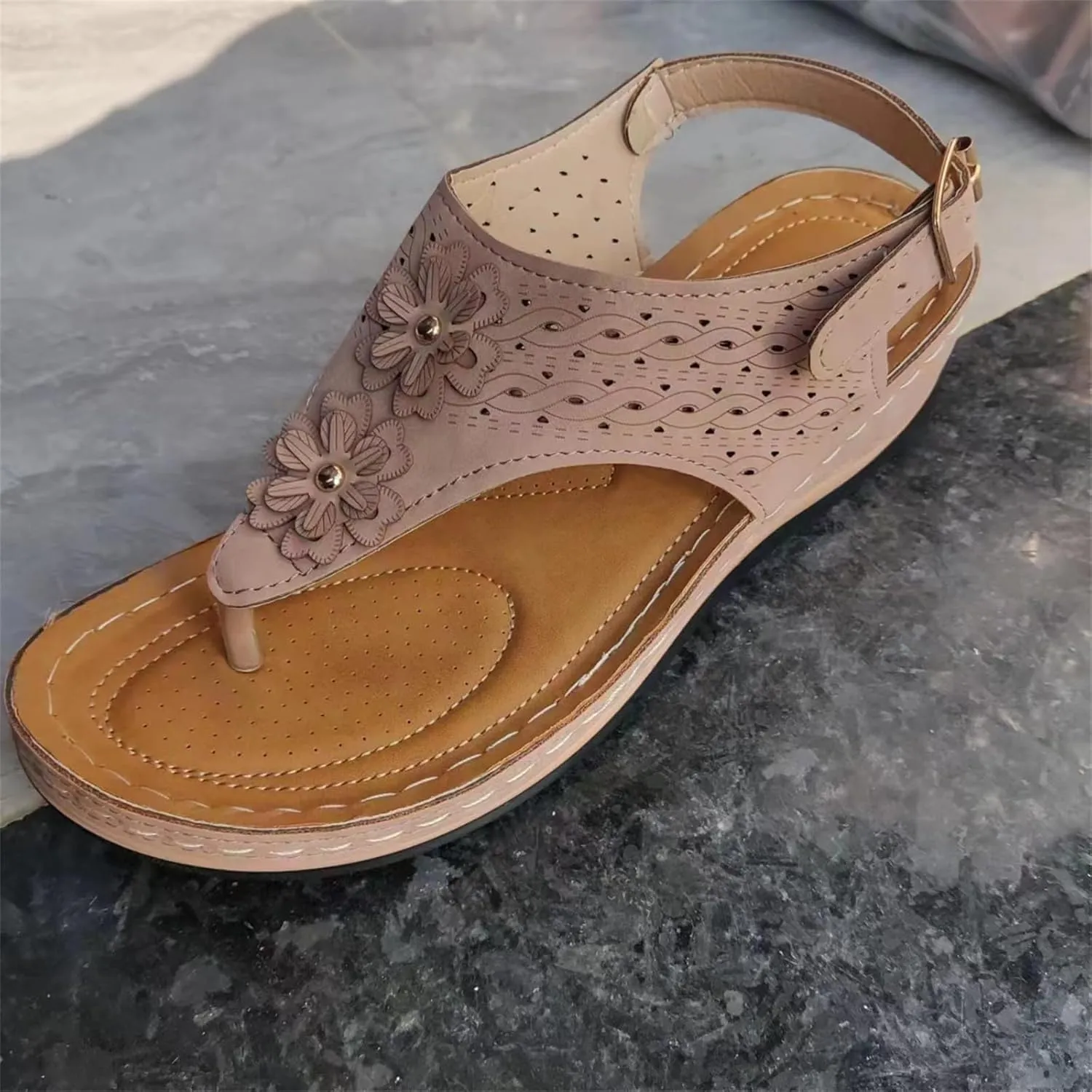 Orthopedic Wedge Sandals Women with Arch Support Buckle Ankle Strap Slip On Flip Flops Casual Summer Comfort Walking Beach Vacation Shoes