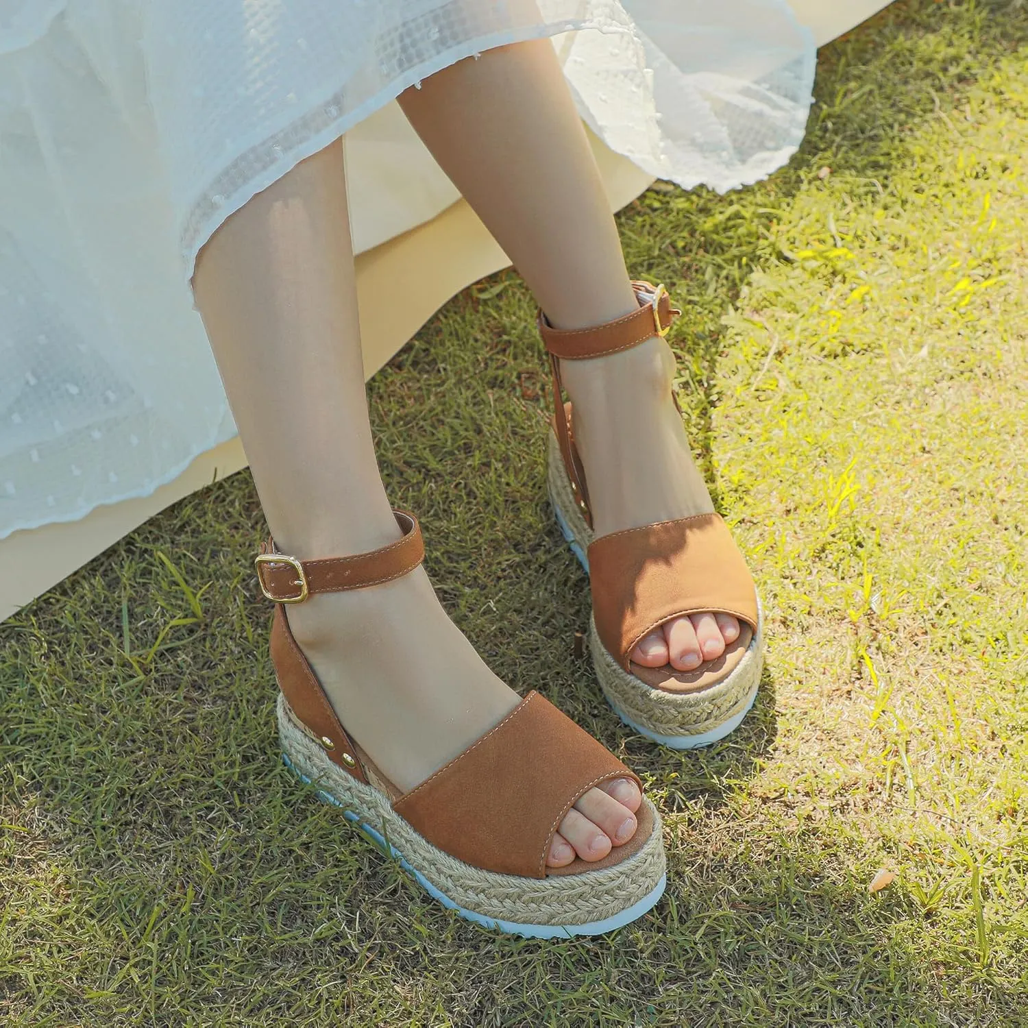 PANDANINJIA Girls Sandals Flatform Wedge Open Toe Summer Shoes Little Big Kid Flower Girl Heels Dress Shoes