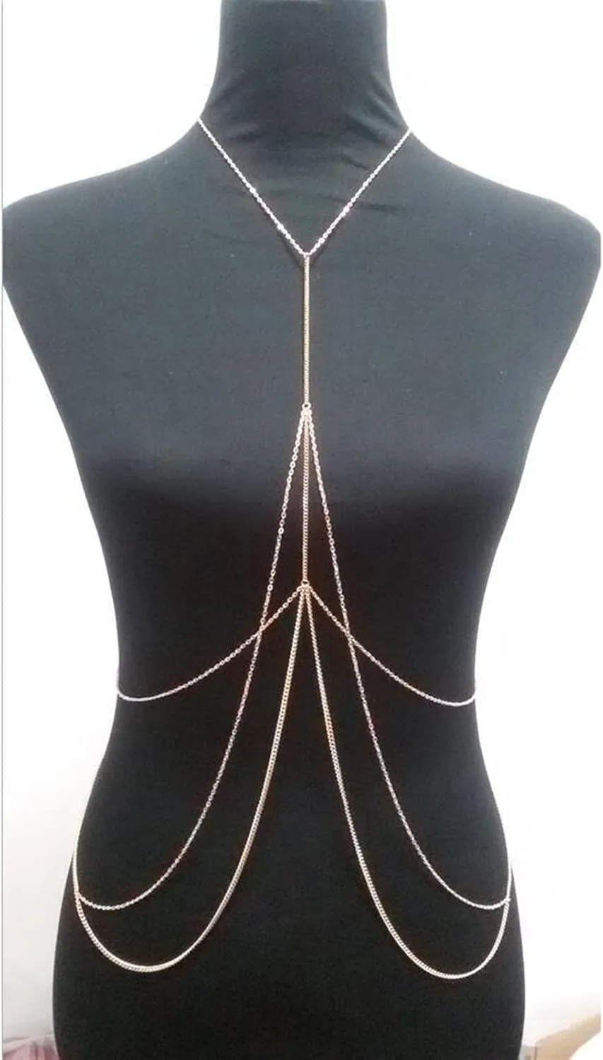 Party Body Chains Body Chain - Fashion Women Gold Colour Chains Unique Design Sexy Bikini Chains Jewelry for Wedding Beach Body Accessories Body Jewelry