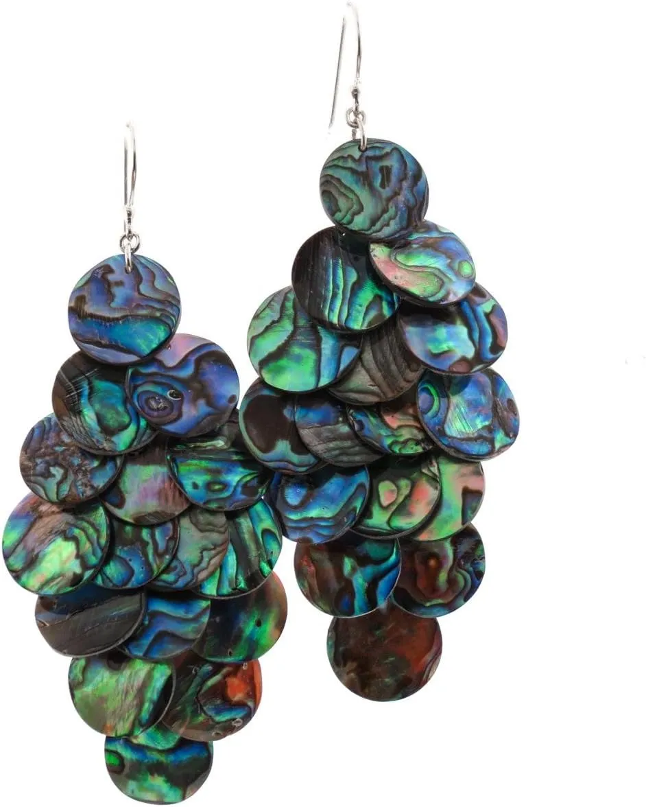 Paua Abalone Shell Shell 925 Sterling Silver Chandelier Earrings, 3 1/16"