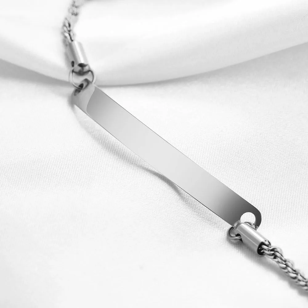 Personalized High Polish Stainless Steel Thin Bar ID Twist Chain Inspirational Adjustable Bracelets,Motivation Jewelry for Son Daughter Best Friend