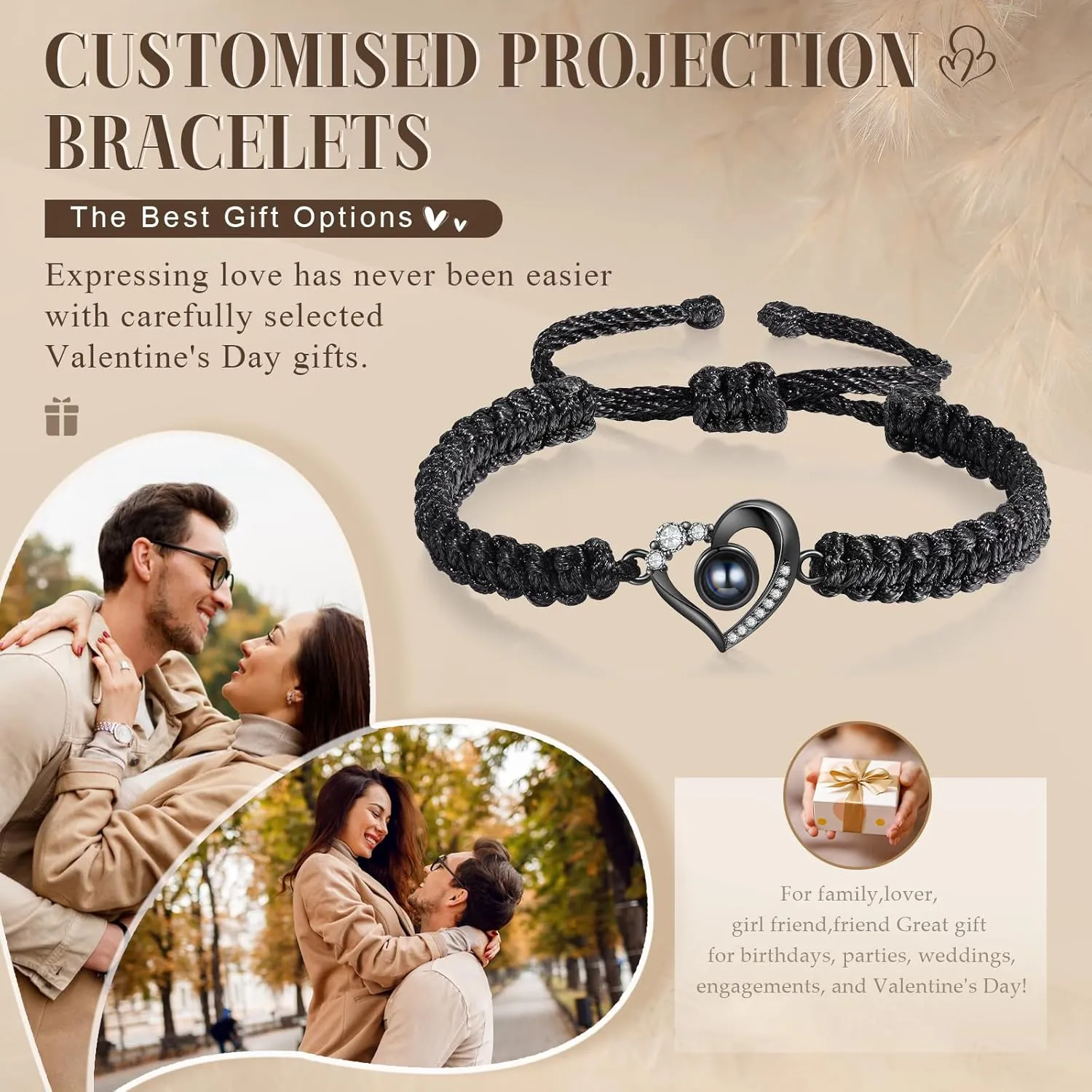 Personalized Photo Bracelets for Men Women, Custom Bracelets with Picture Inside, Projection Picture Bracelet, Memorial Gifts for Anniversary Birthday