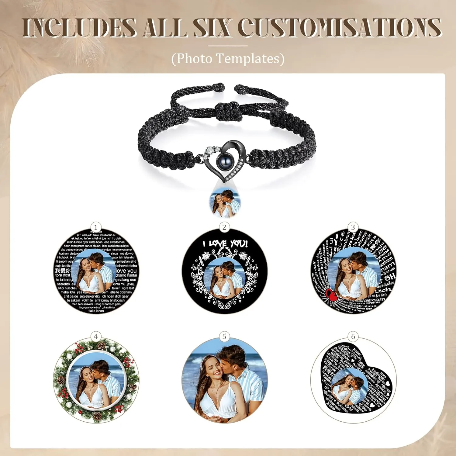 Personalized Photo Bracelets for Men Women, Custom Bracelets with Picture Inside, Projection Picture Bracelet, Memorial Gifts for Anniversary Birthday