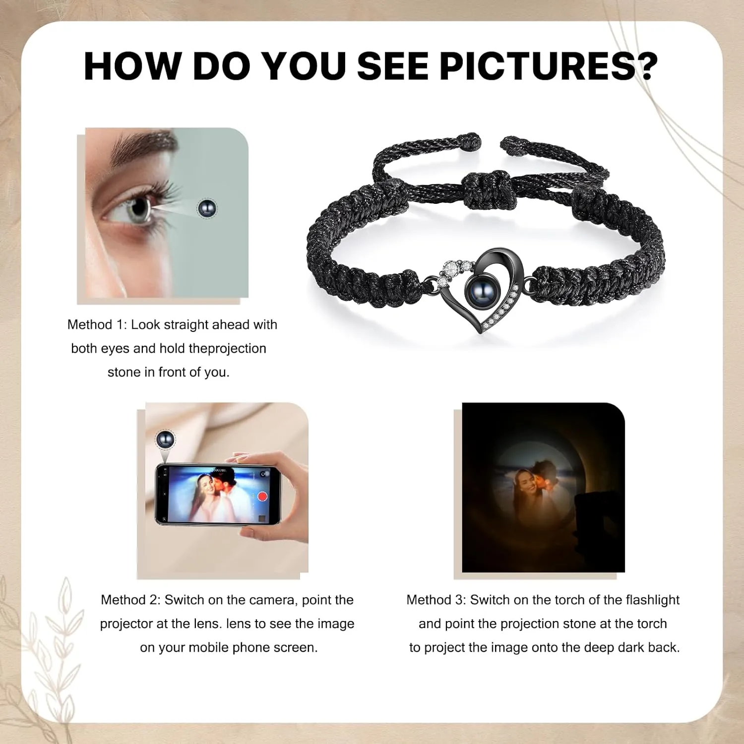 Personalized Photo Bracelets for Men Women, Custom Bracelets with Picture Inside, Projection Picture Bracelet, Memorial Gifts for Anniversary Birthday