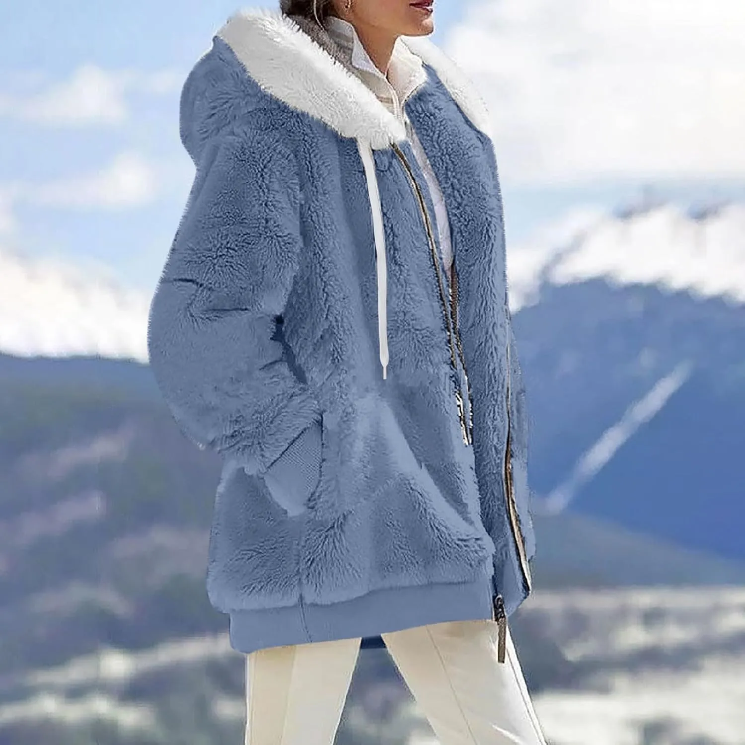 PETYCZEN Winter Jackets for Women Warm Fuzzy Sherpa Lined Plus Size Coats Casual Long Sleeve Zip Up Fleece Jacket Outerwear