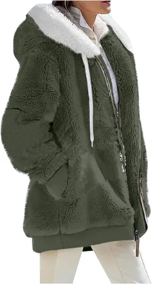 PETYCZEN Winter Jackets for Women Warm Fuzzy Sherpa Lined Plus Size Coats Casual Long Sleeve Zip Up Fleece Jacket Outerwear