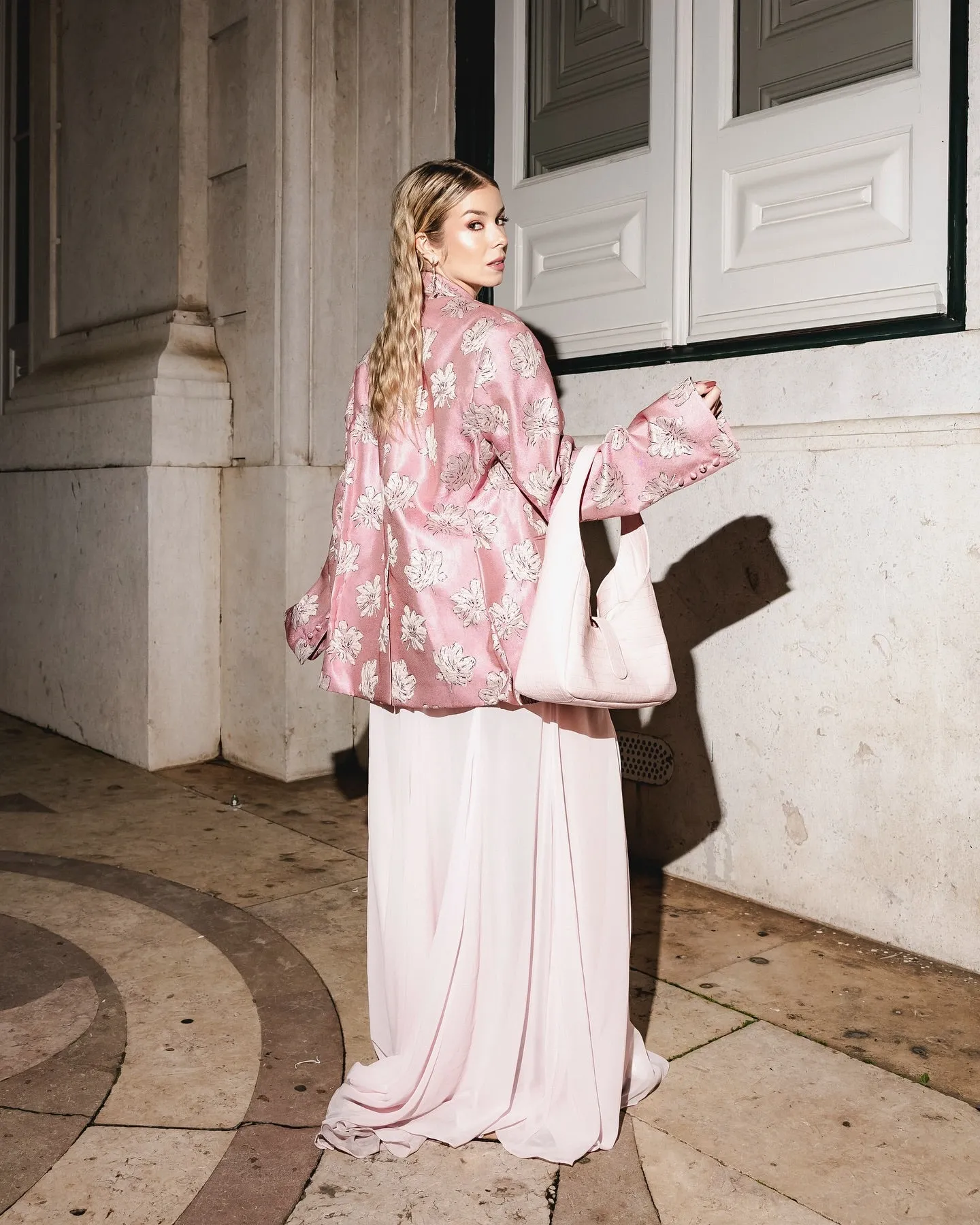 Pink Floral Jacquard Blazer