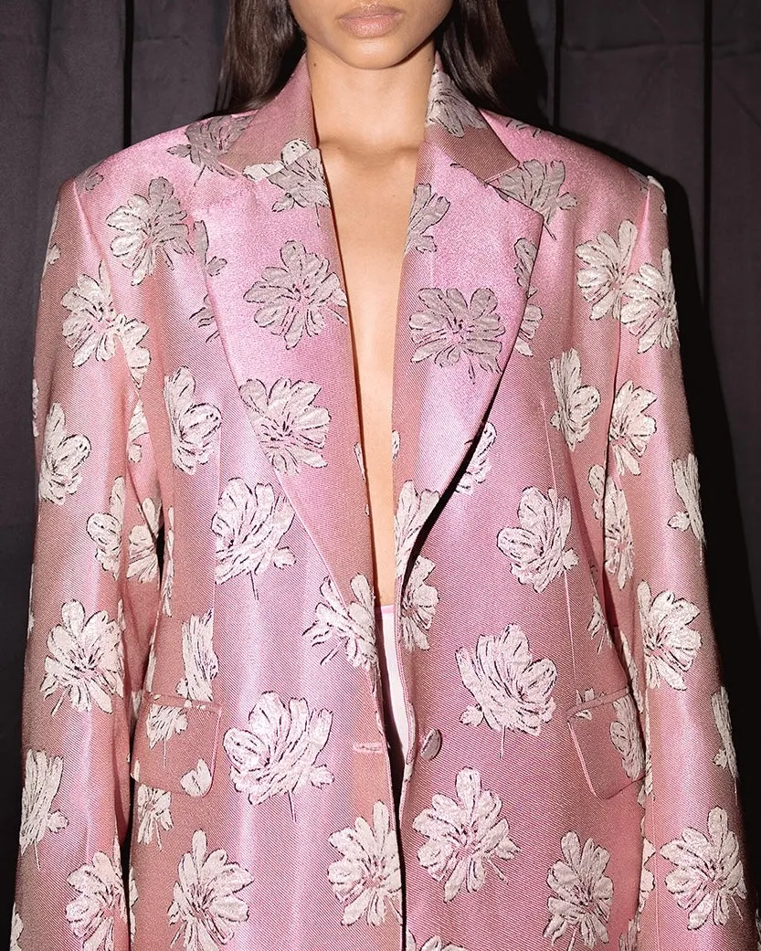 Pink Floral Jacquard Blazer