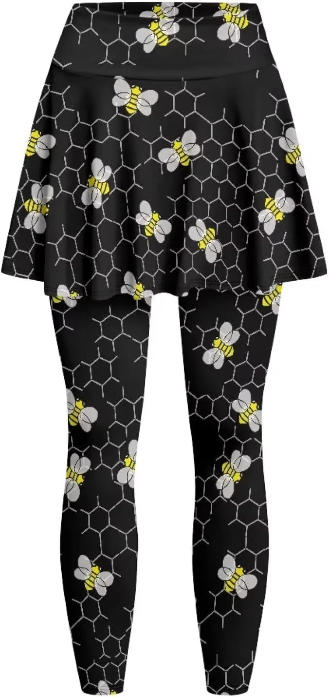 Poceacles Skirted Leggings for Women Skirted Yoga Leggings High Waisted Tennis Skirts with Leggings Yoga Running Golf Skirts