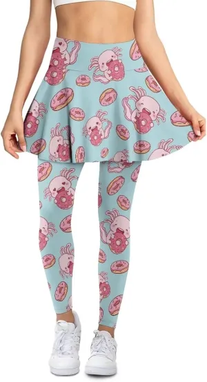 Poceacles Skirted Leggings for Women Skirted Yoga Leggings High Waisted Tennis Skirts with Leggings Yoga Running Golf Skirts