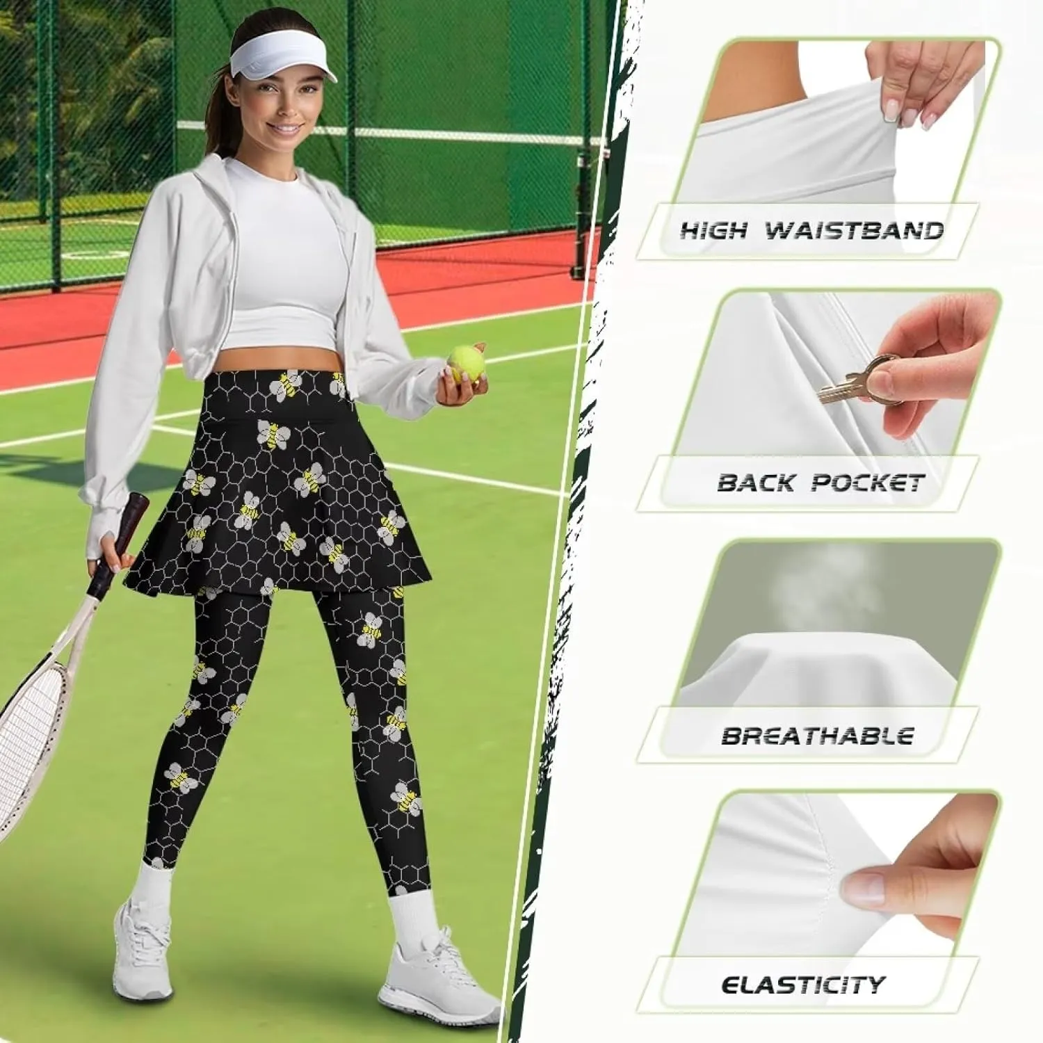 Poceacles Skirted Leggings for Women Skirted Yoga Leggings High Waisted Tennis Skirts with Leggings Yoga Running Golf Skirts