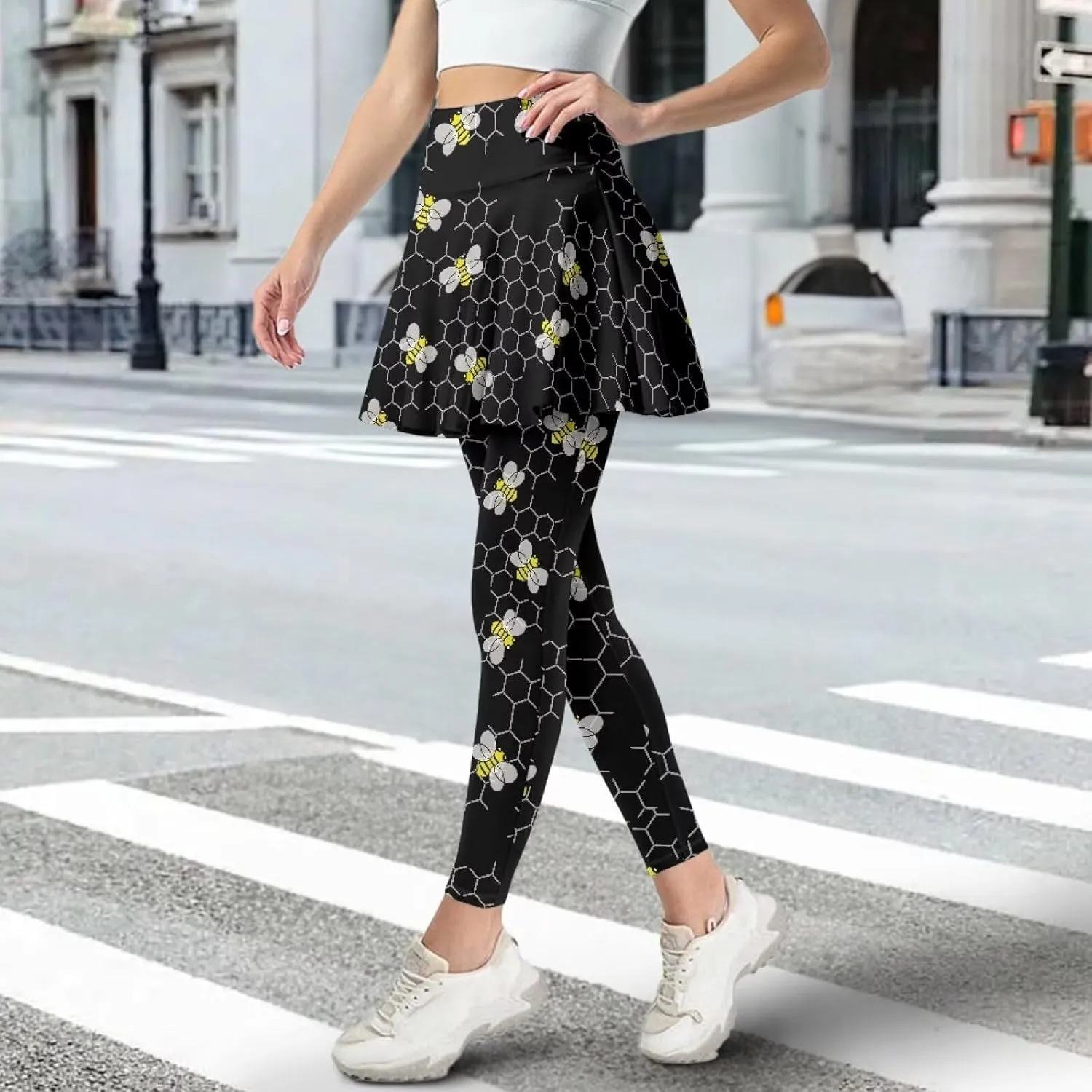 Poceacles Skirted Leggings for Women Skirted Yoga Leggings High Waisted Tennis Skirts with Leggings Yoga Running Golf Skirts