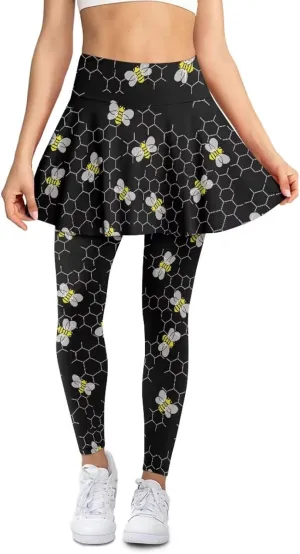 Poceacles Skirted Leggings for Women Skirted Yoga Leggings High Waisted Tennis Skirts with Leggings Yoga Running Golf Skirts