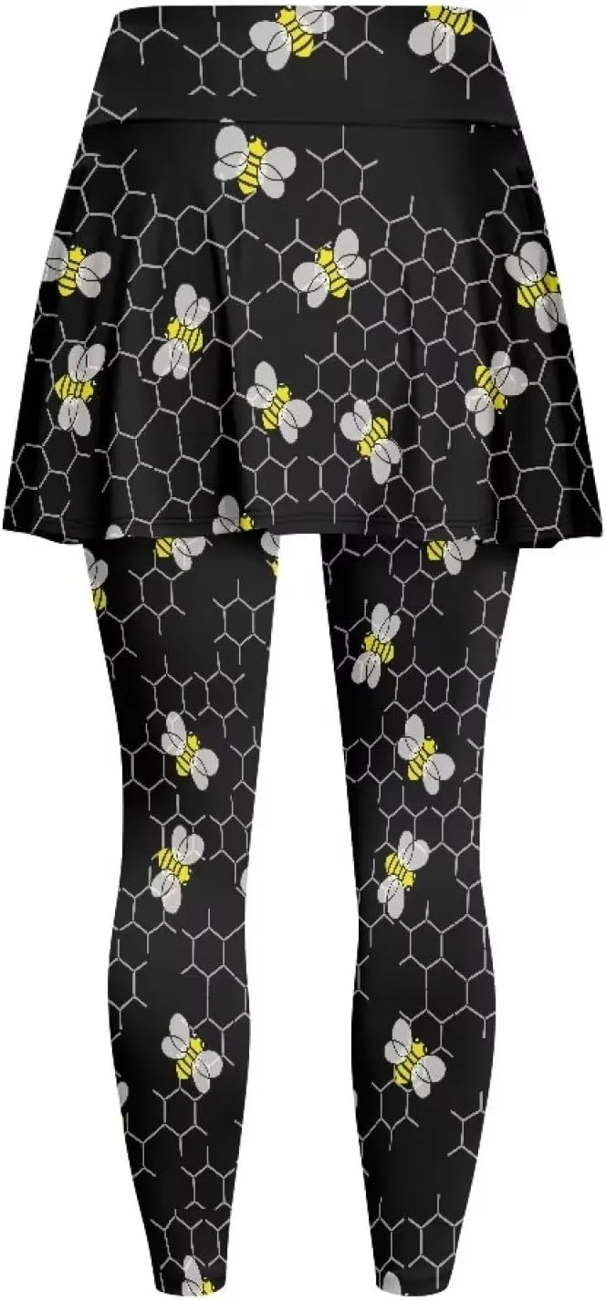 Poceacles Skirted Leggings for Women Skirted Yoga Leggings High Waisted Tennis Skirts with Leggings Yoga Running Golf Skirts