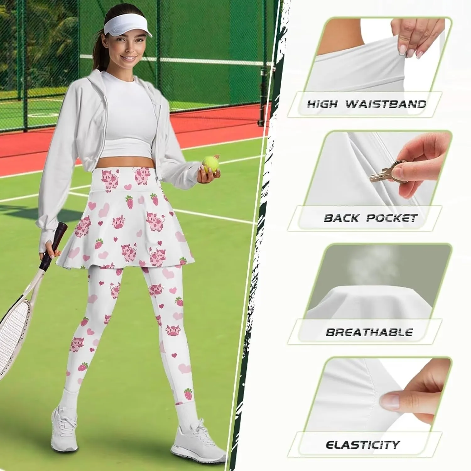 Poceacles Skirted Leggings for Women Skirted Yoga Leggings High Waisted Tennis Skirts with Leggings Yoga Running Golf Skirts