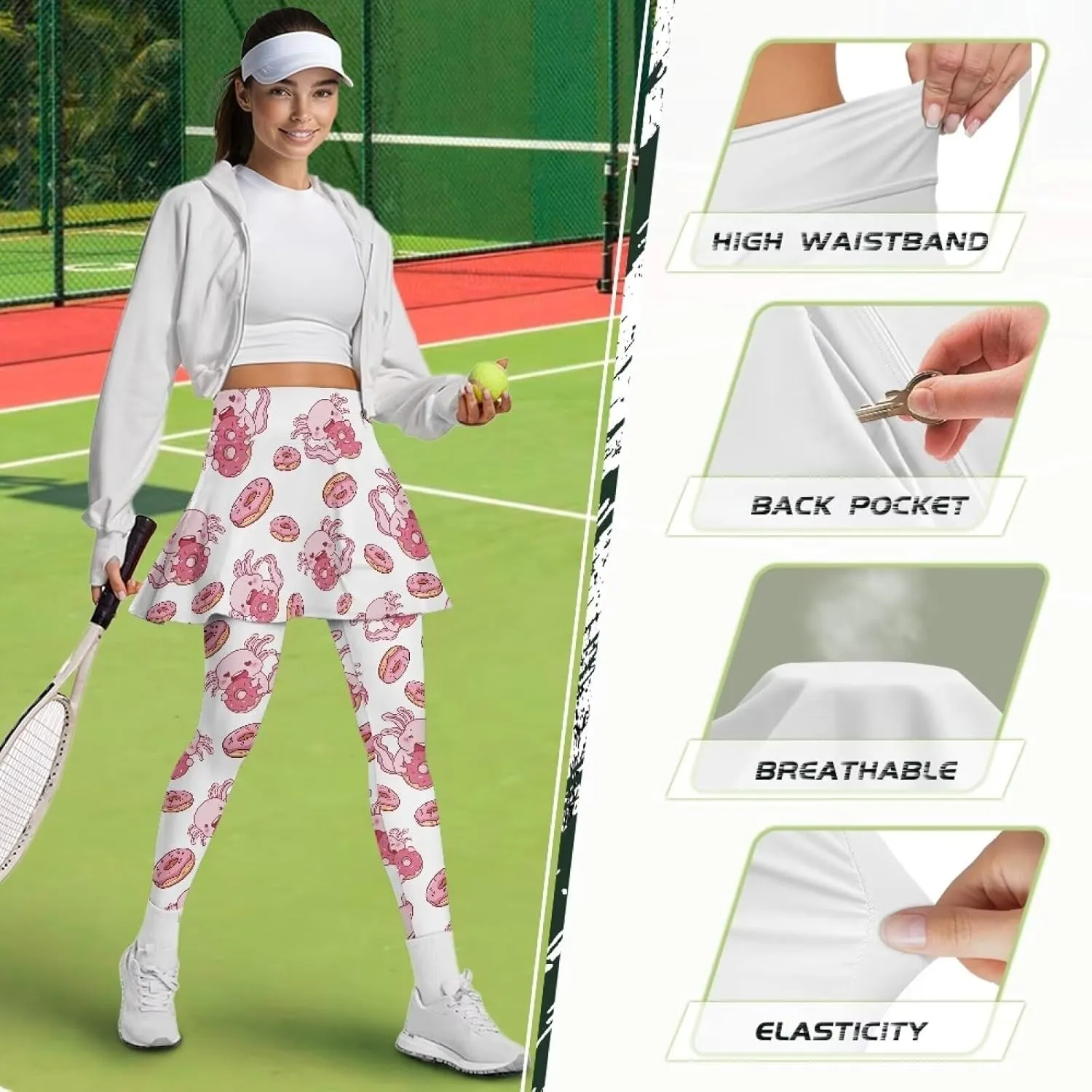 Poceacles Skirted Leggings for Women Skirted Yoga Leggings High Waisted Tennis Skirts with Leggings Yoga Running Golf Skirts