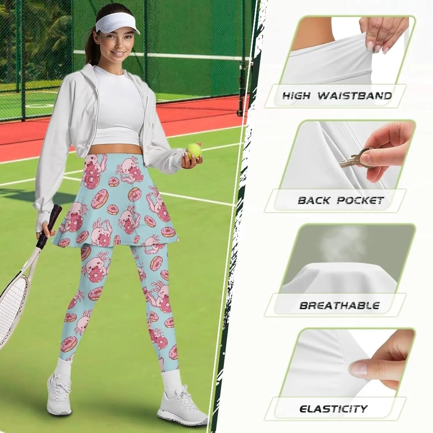 Poceacles Skirted Leggings for Women Skirted Yoga Leggings High Waisted Tennis Skirts with Leggings Yoga Running Golf Skirts