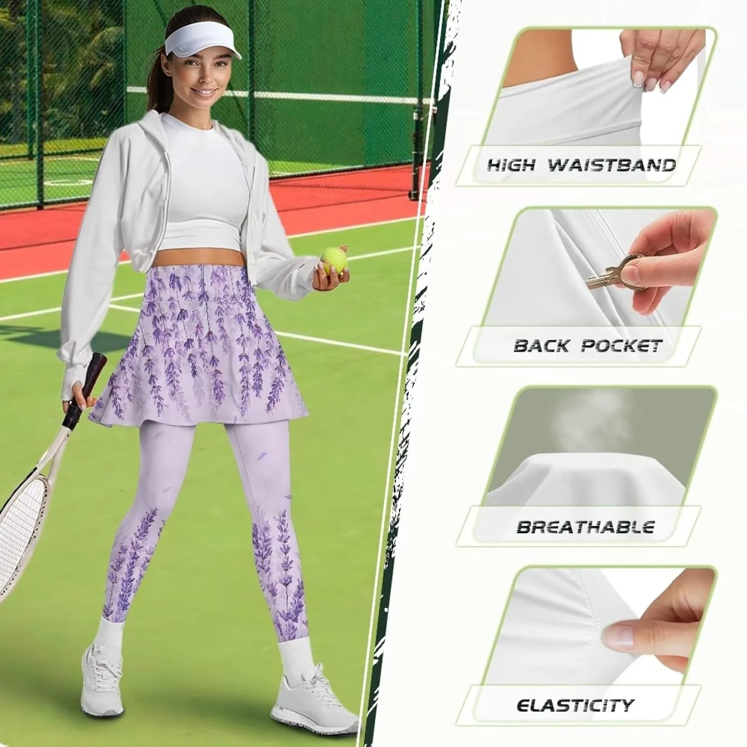 Poceacles Skirted Leggings for Women Tennis Skirted Leggings Spandex Running Golf Skirts Leggings with Mini Skirt Tights