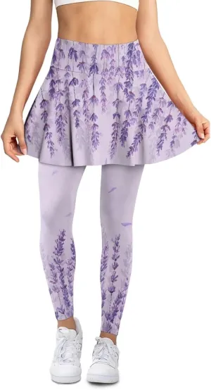 Poceacles Skirted Leggings for Women Tennis Skirted Leggings Spandex Running Golf Skirts Leggings with Mini Skirt Tights
