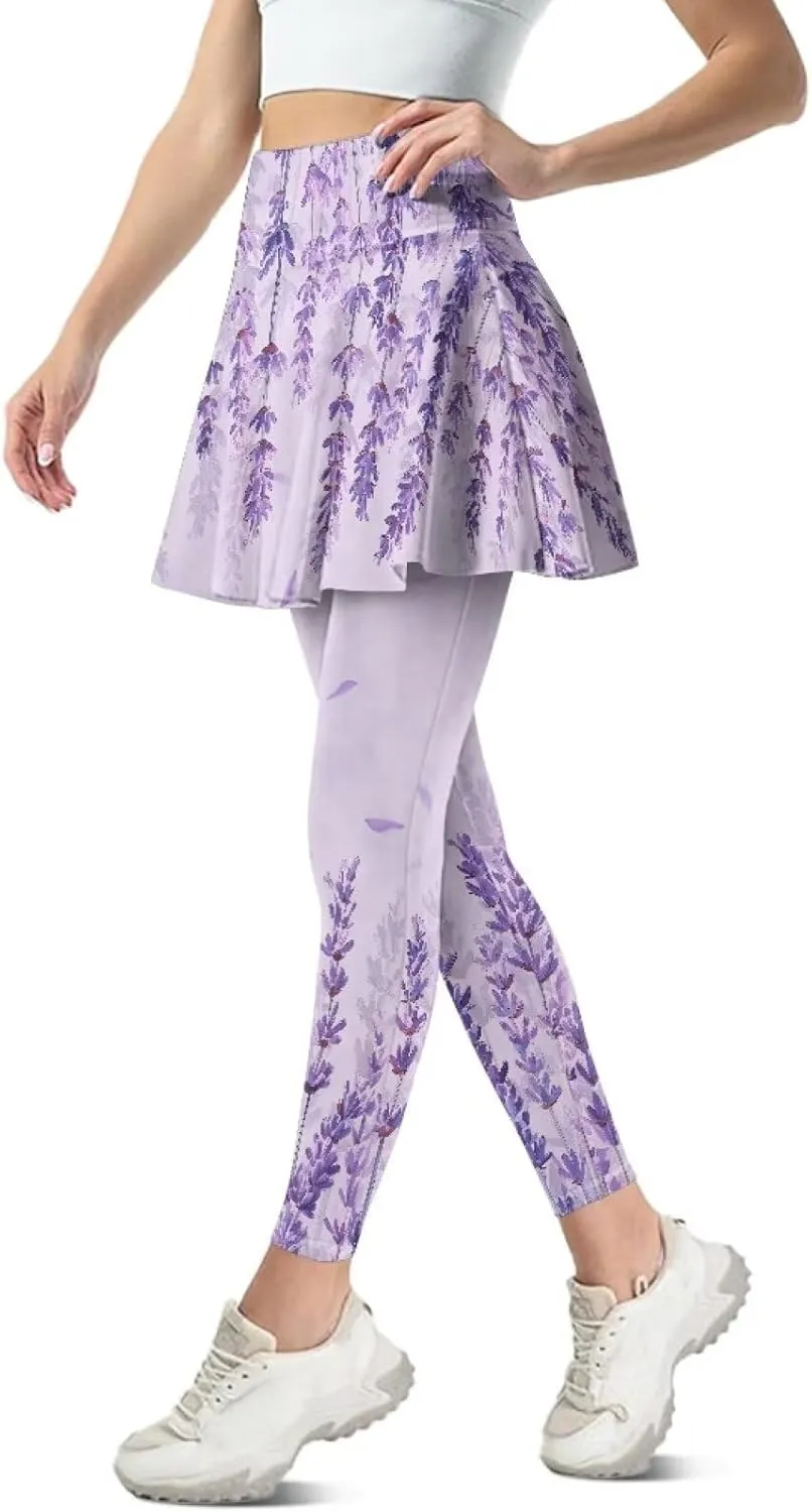 Poceacles Skirted Leggings for Women Tennis Skirted Leggings Spandex Running Golf Skirts Leggings with Mini Skirt Tights