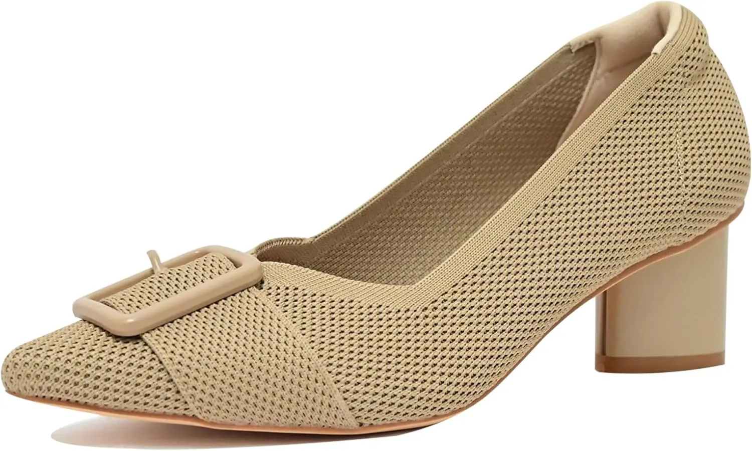 Pointed Toe Chunky Heels for Women Closed Toe Block Heels Pumps Buckle Strap Stretchy Knit Heels Comfortable Slip On Pumps Dress Shoes for Work Wedding Daily Wear