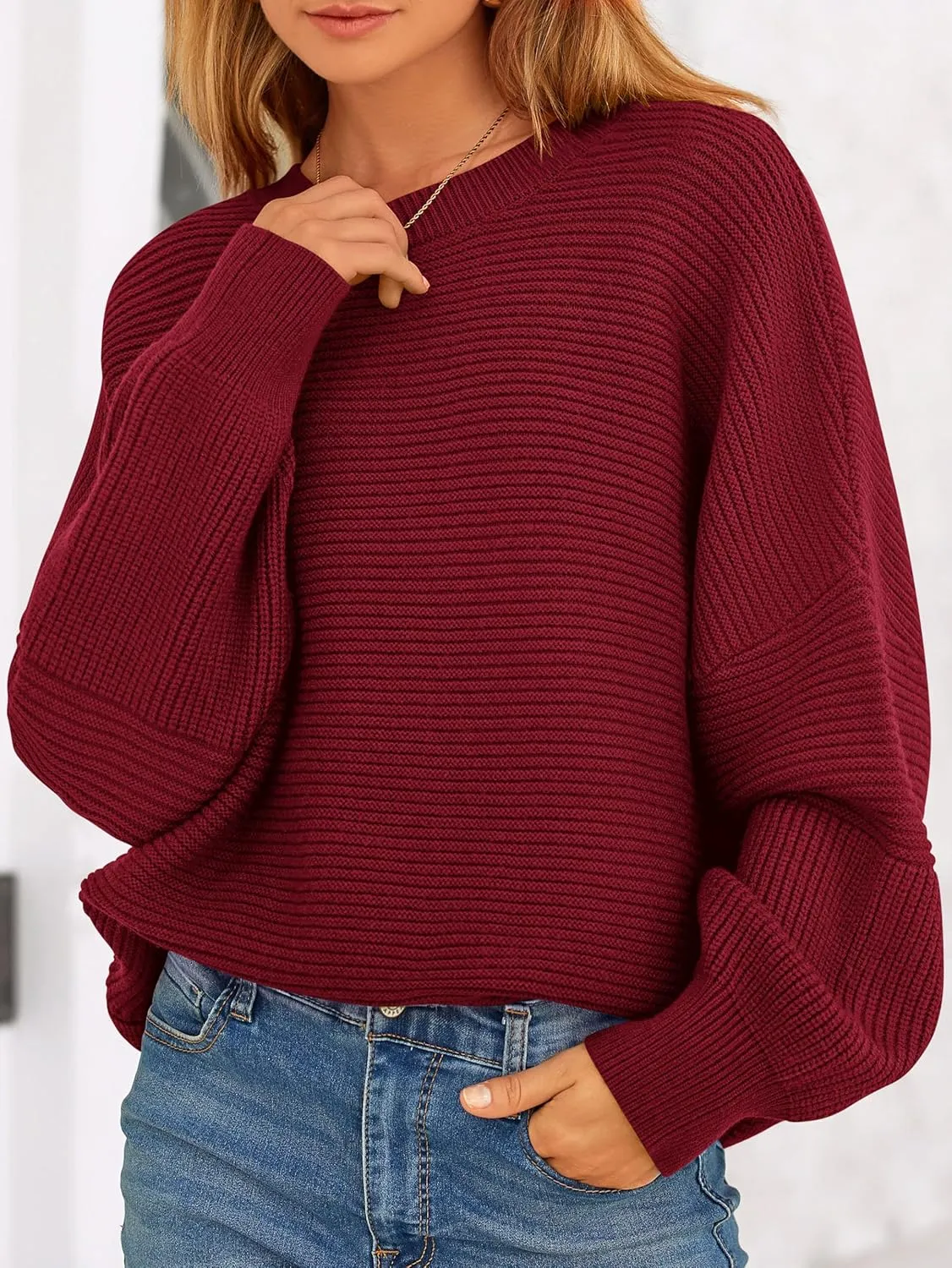 PRETTYGARDEN Womens Sweaters Fall 2025 Long Lantern Sleeve Oversized Sweater Casual Crewneck Loose Ribbed Knit Pullover Tops