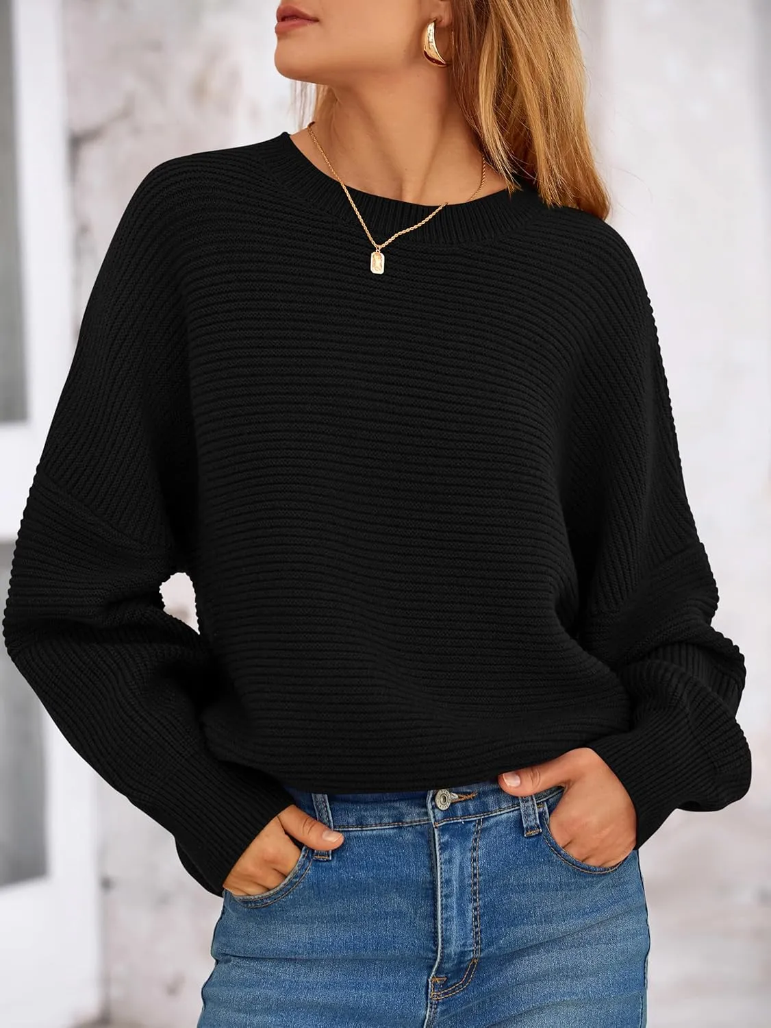 PRETTYGARDEN Womens Sweaters Fall 2025 Long Lantern Sleeve Oversized Sweater Casual Crewneck Loose Ribbed Knit Pullover Tops