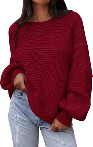 PRETTYGARDEN Womens Sweaters Fall 2025 Long Lantern Sleeve Oversized Sweater Casual Crewneck Loose Ribbed Knit Pullover Tops