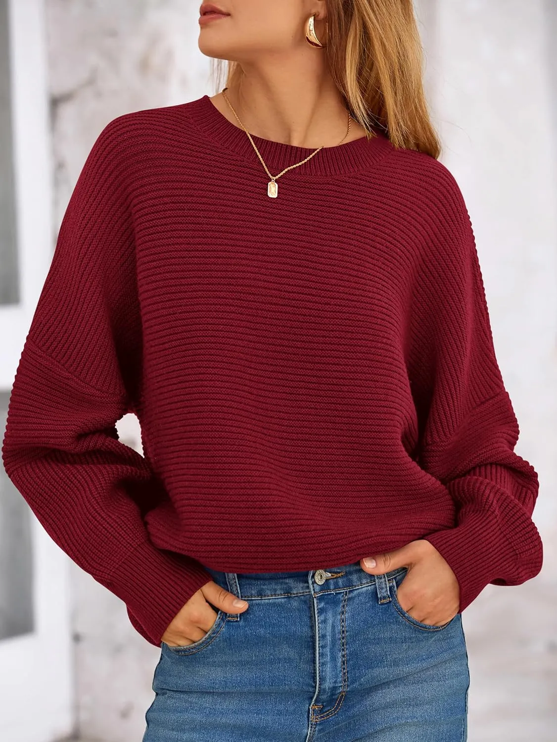 PRETTYGARDEN Womens Sweaters Fall 2025 Long Lantern Sleeve Oversized Sweater Casual Crewneck Loose Ribbed Knit Pullover Tops