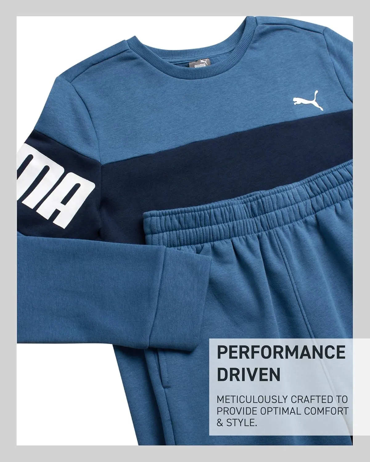 PUMA Boys' Jogger Set - 2 Piece Soft Fleece Pullover Crewneck Sweatshirts and Sweatpants For Boys - Casual Active Set (4-16)