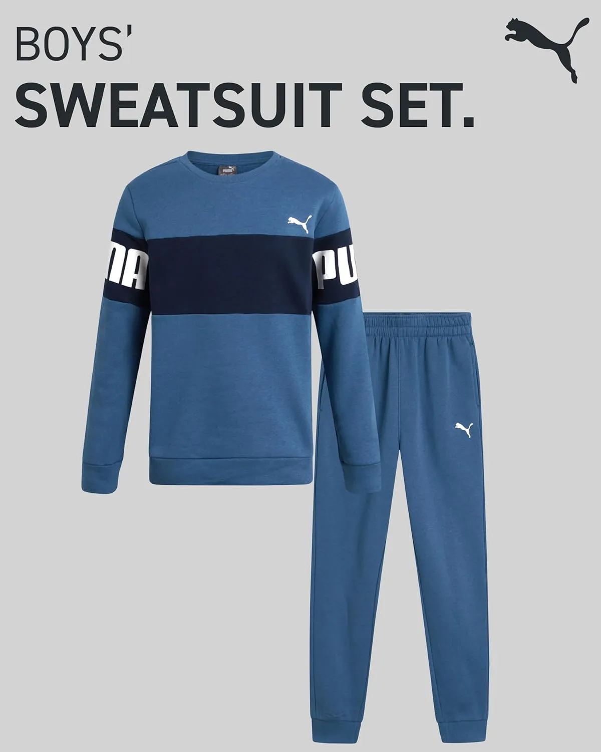 PUMA Boys' Jogger Set - 2 Piece Soft Fleece Pullover Crewneck Sweatshirts and Sweatpants For Boys - Casual Active Set (4-16)
