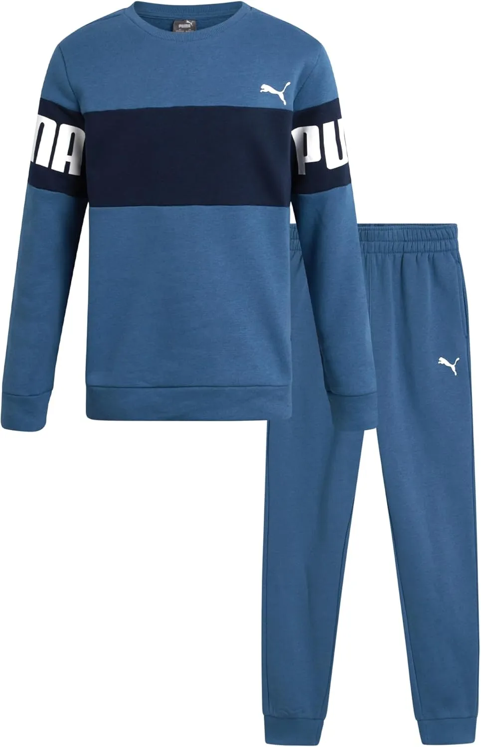 PUMA Boys' Jogger Set - 2 Piece Soft Fleece Pullover Crewneck Sweatshirts and Sweatpants For Boys - Casual Active Set (4-16)