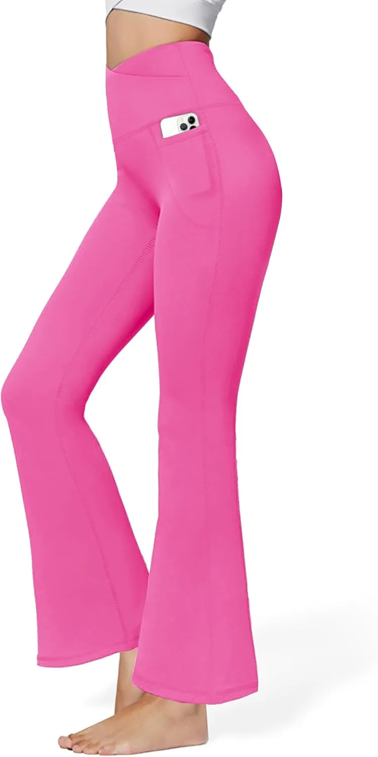 QGGQDD Black Flare Leggings for Women, Crossover Yoga Pants High Waisted Bootcut Leggings