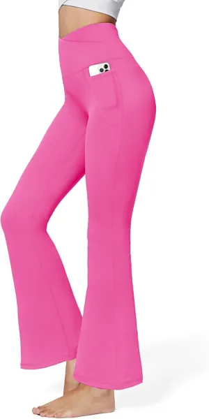 QGGQDD Black Flare Leggings for Women, Crossover Yoga Pants High Waisted Bootcut Leggings