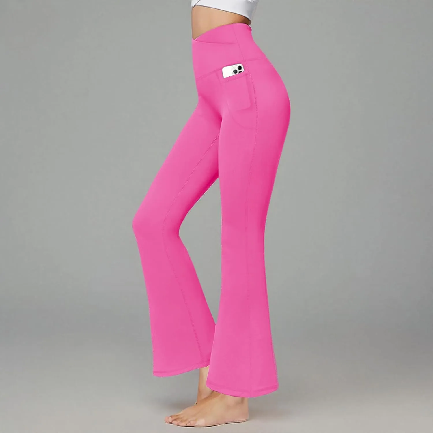 QGGQDD Black Flare Leggings for Women, Crossover Yoga Pants High Waisted Bootcut Leggings