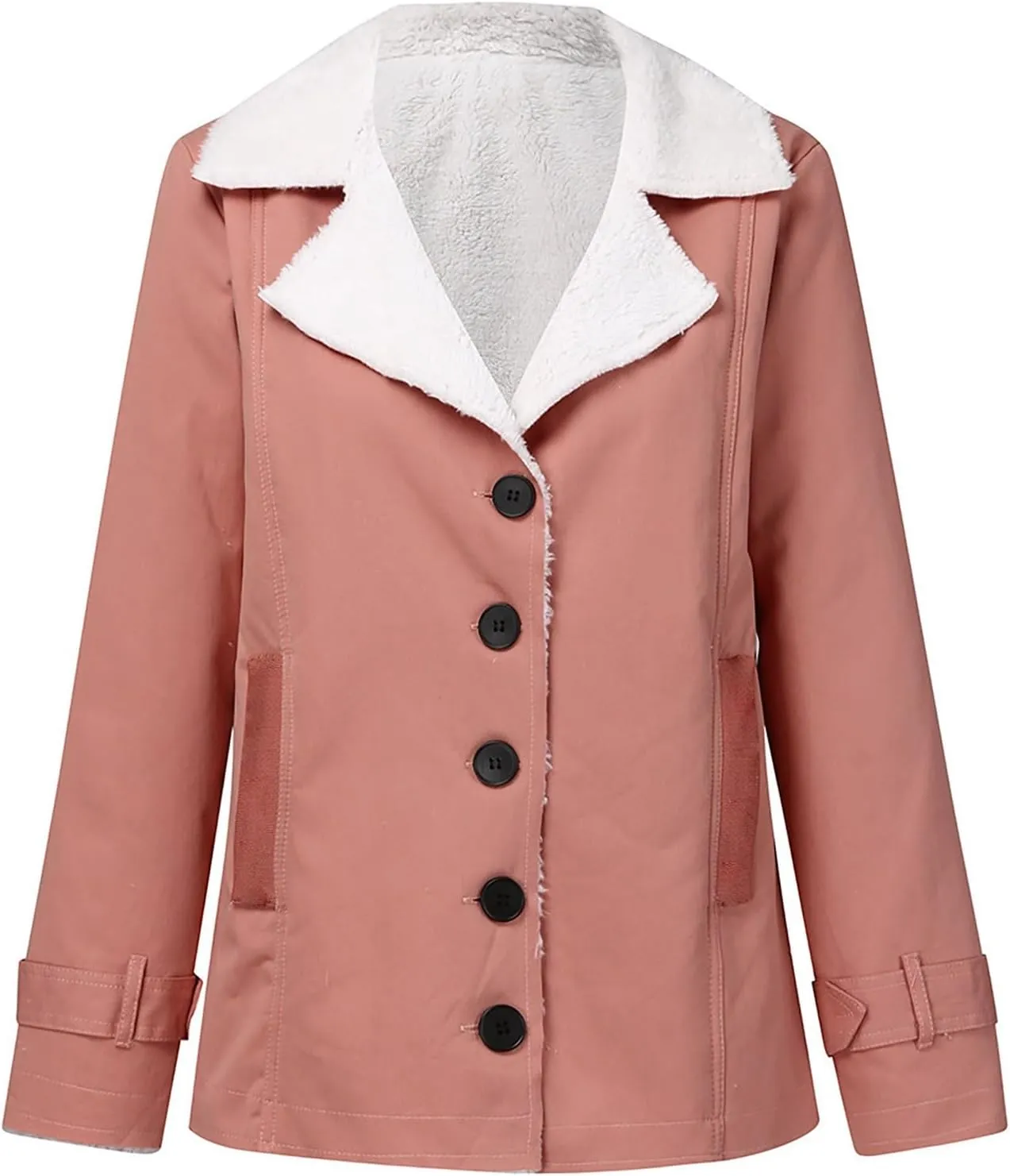QWENTMTNTY Winter Coats for Women Fleece Lined Plus Size Sherpa Jacket Fashion Lapel Thicken Coat Thermal Outerwear Pockets