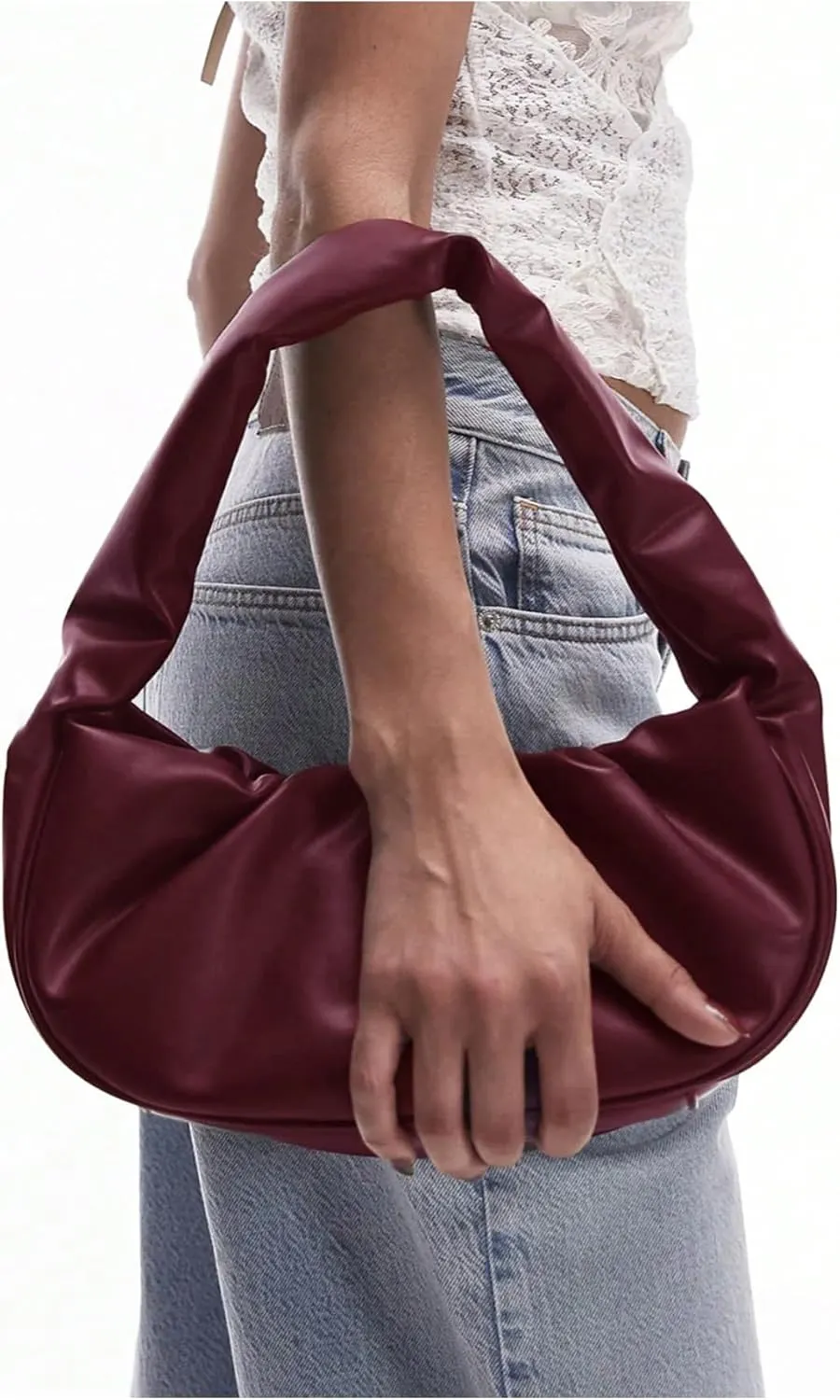 QWINEE Women's Y2K Soft Leather Shoulder Bag Trendy Ruched Hobo Bags Retro Top Handle Clutch Handbags