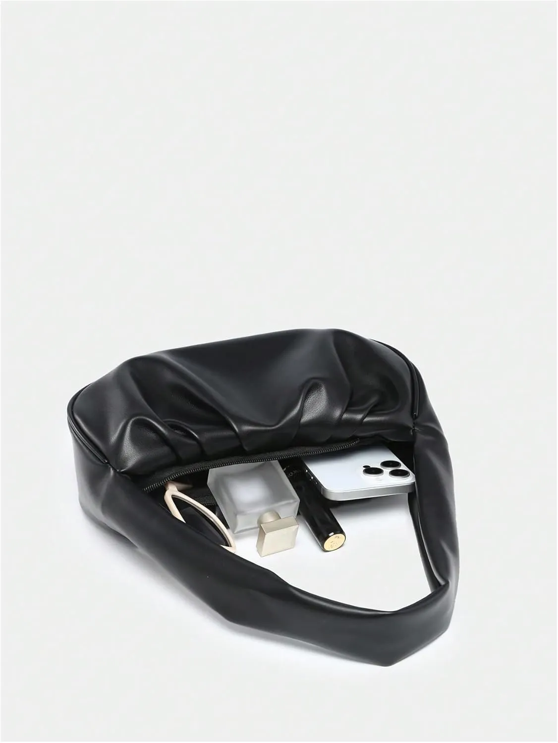 QWINEE Women's Y2K Soft Leather Shoulder Bag Trendy Ruched Hobo Bags Retro Top Handle Clutch Handbags