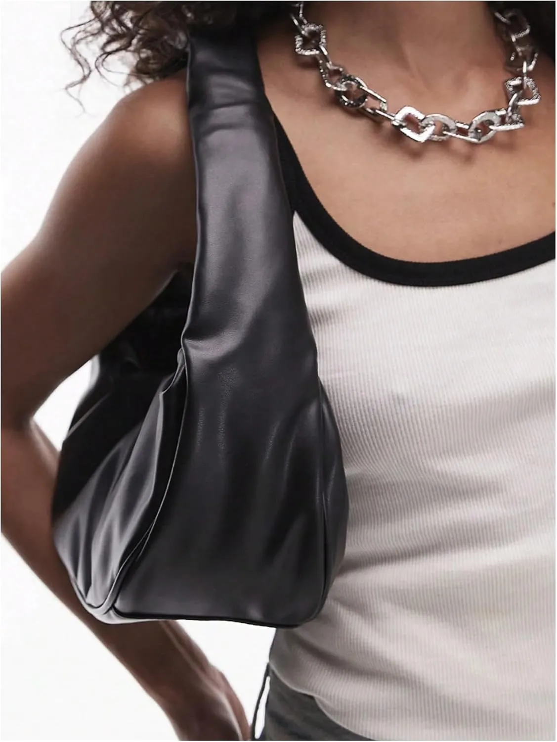 QWINEE Women's Y2K Soft Leather Shoulder Bag Trendy Ruched Hobo Bags Retro Top Handle Clutch Handbags