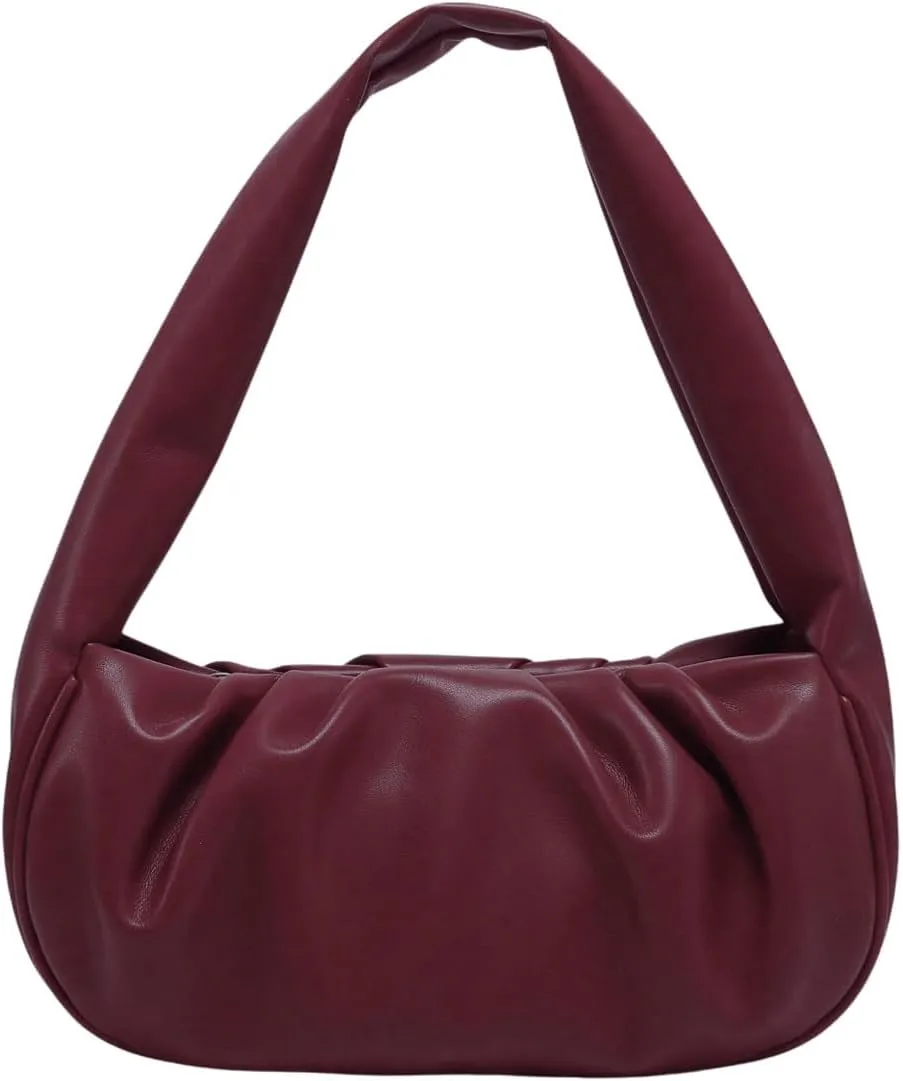 QWINEE Women's Y2K Soft Leather Shoulder Bag Trendy Ruched Hobo Bags Retro Top Handle Clutch Handbags