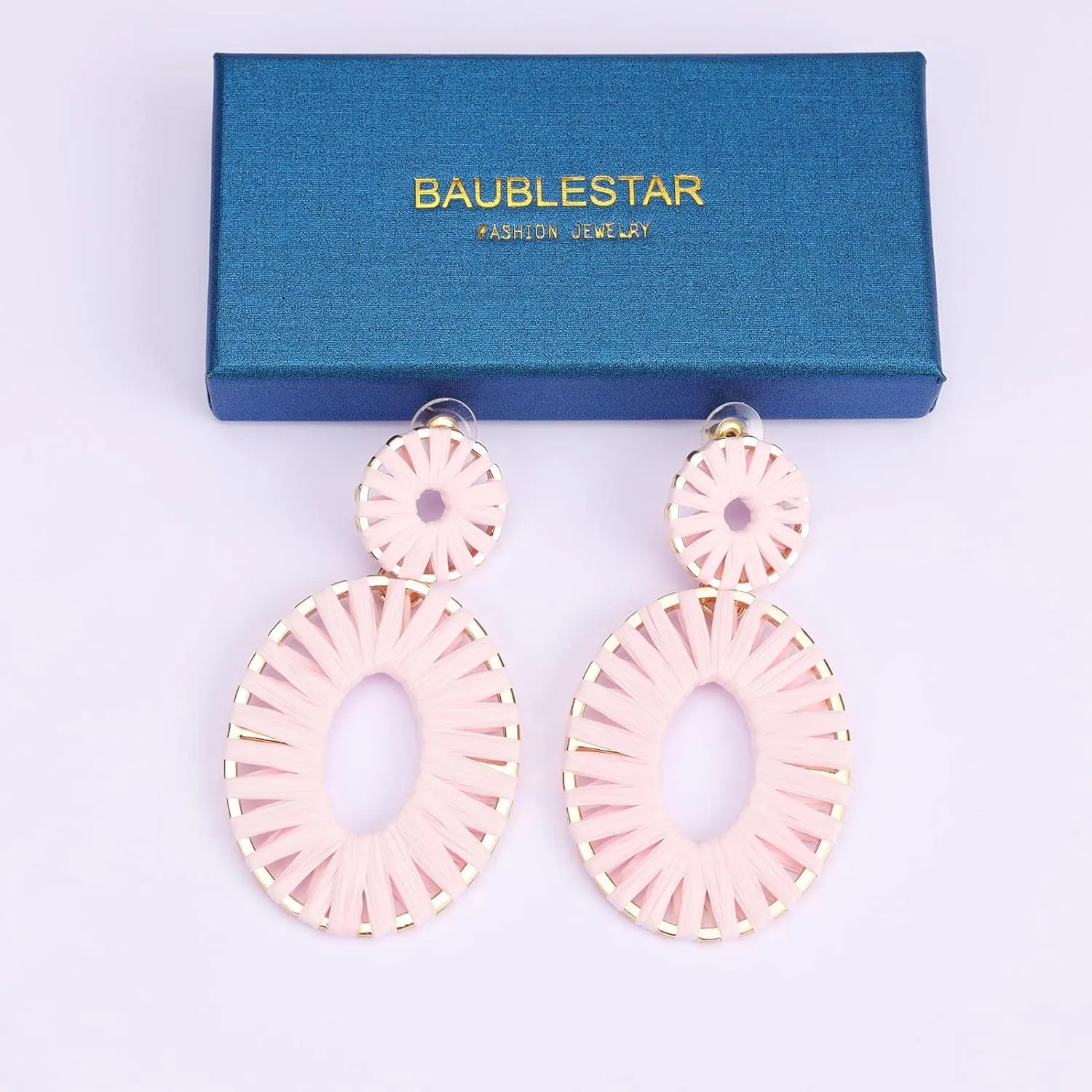 Raffia Tassel Hoop Drop Earrings Handmade Fashion Statement Jewelry for Women