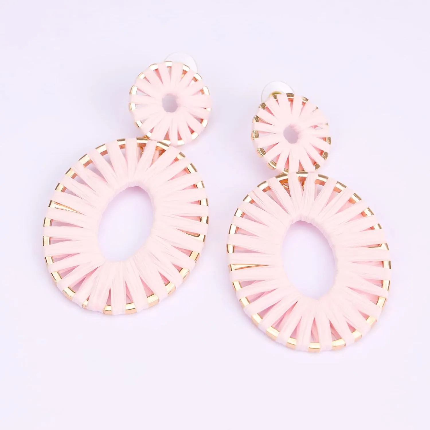 Raffia Tassel Hoop Drop Earrings Handmade Fashion Statement Jewelry for Women