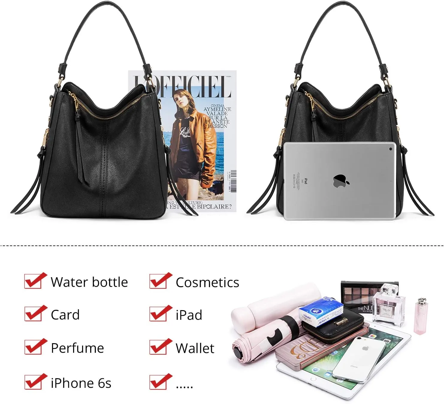 Realer Hobo Crossbody Bags for Women Designer Faux Leather Hobo Handbags Retro Large Size Shoulder Bag Bucket Purse