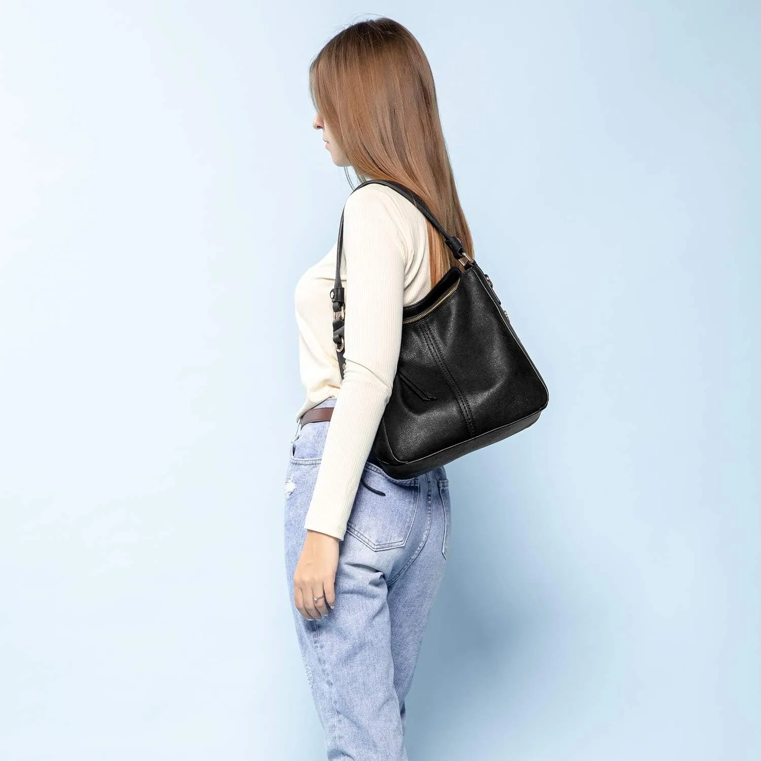 Realer Hobo Crossbody Bags for Women Designer Faux Leather Hobo Handbags Retro Large Size Shoulder Bag Bucket Purse