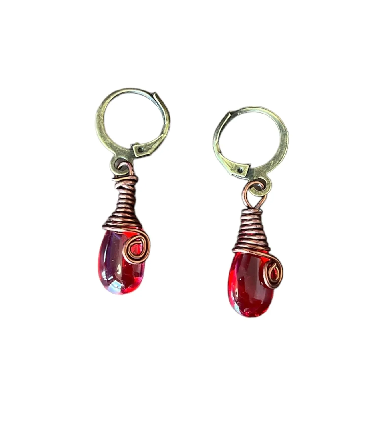 Red Glass Teardrop Earrings, Blue Teardrop Earrings, Essential Minimal earrings Valentines Day Gift, Minimalist Red Dangle Earrings, Blue Earrings, Red Glass Earrings