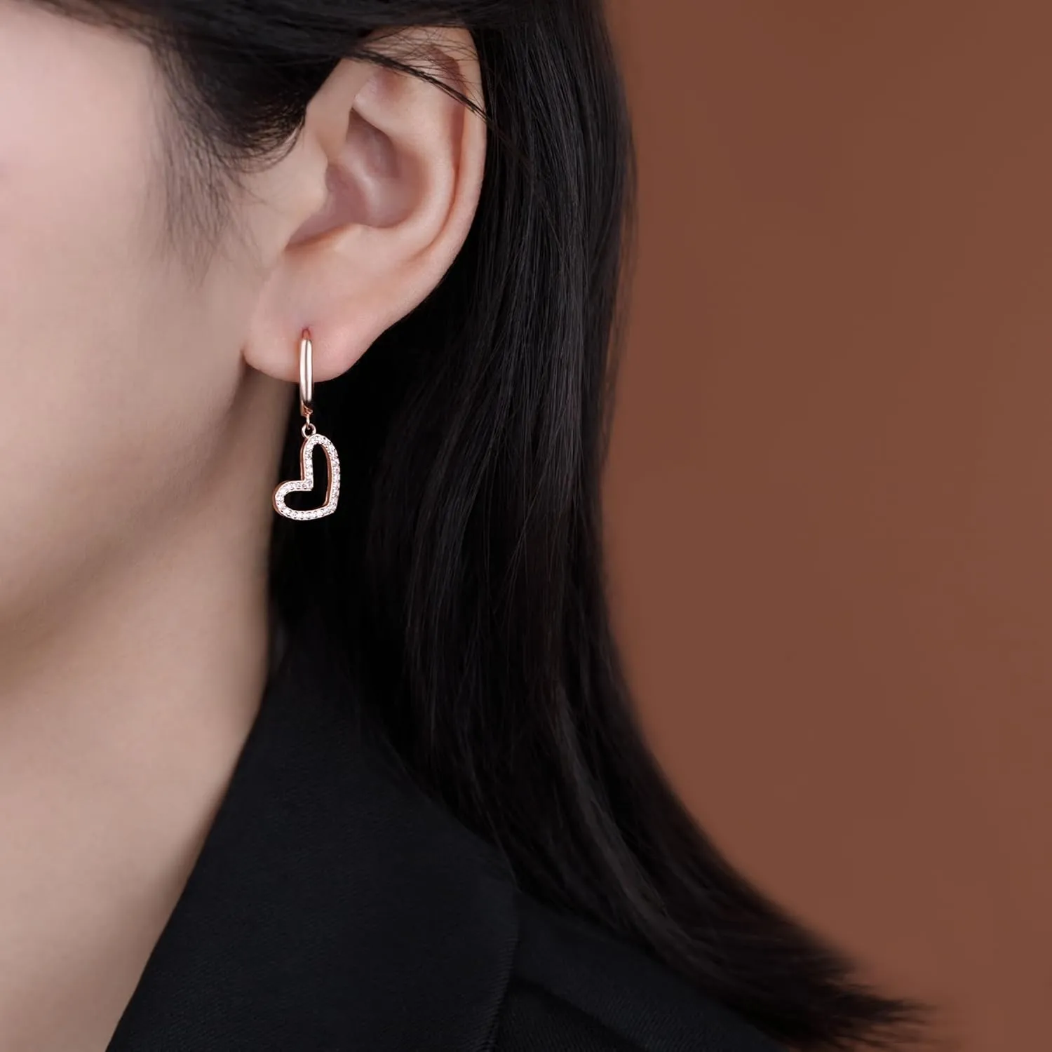 Reffeer Solid 925 Sterling Silver Love Heart Hoop Earrings Drops for Women Teens CZ Heart Hoop Earrings Huggie